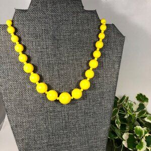 Vintage Yellow Beaded Necklace 17 inch Graduated Plastic Beads Retro Mod Jewelry